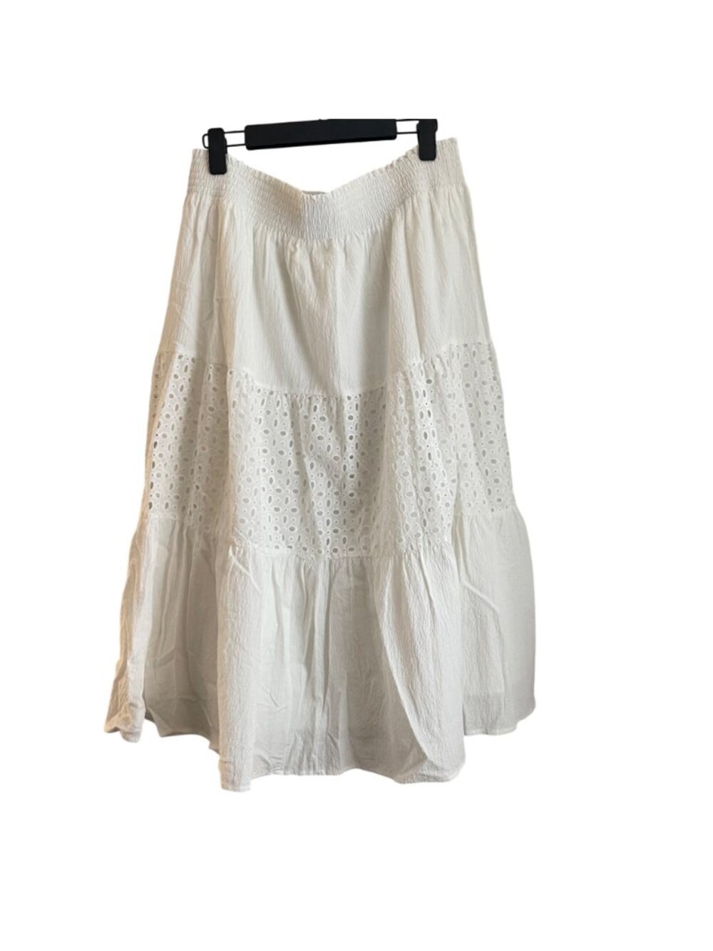 Nine West Women Boho Cottagecore Eyelet Tiered Skirt Size L White Boho Festival - Picture 2 of 11